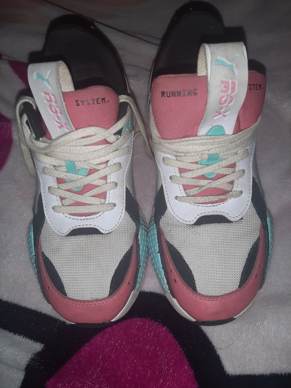 Puma RS-X Girls Colorblock Sneakers in Coral, Teal & White